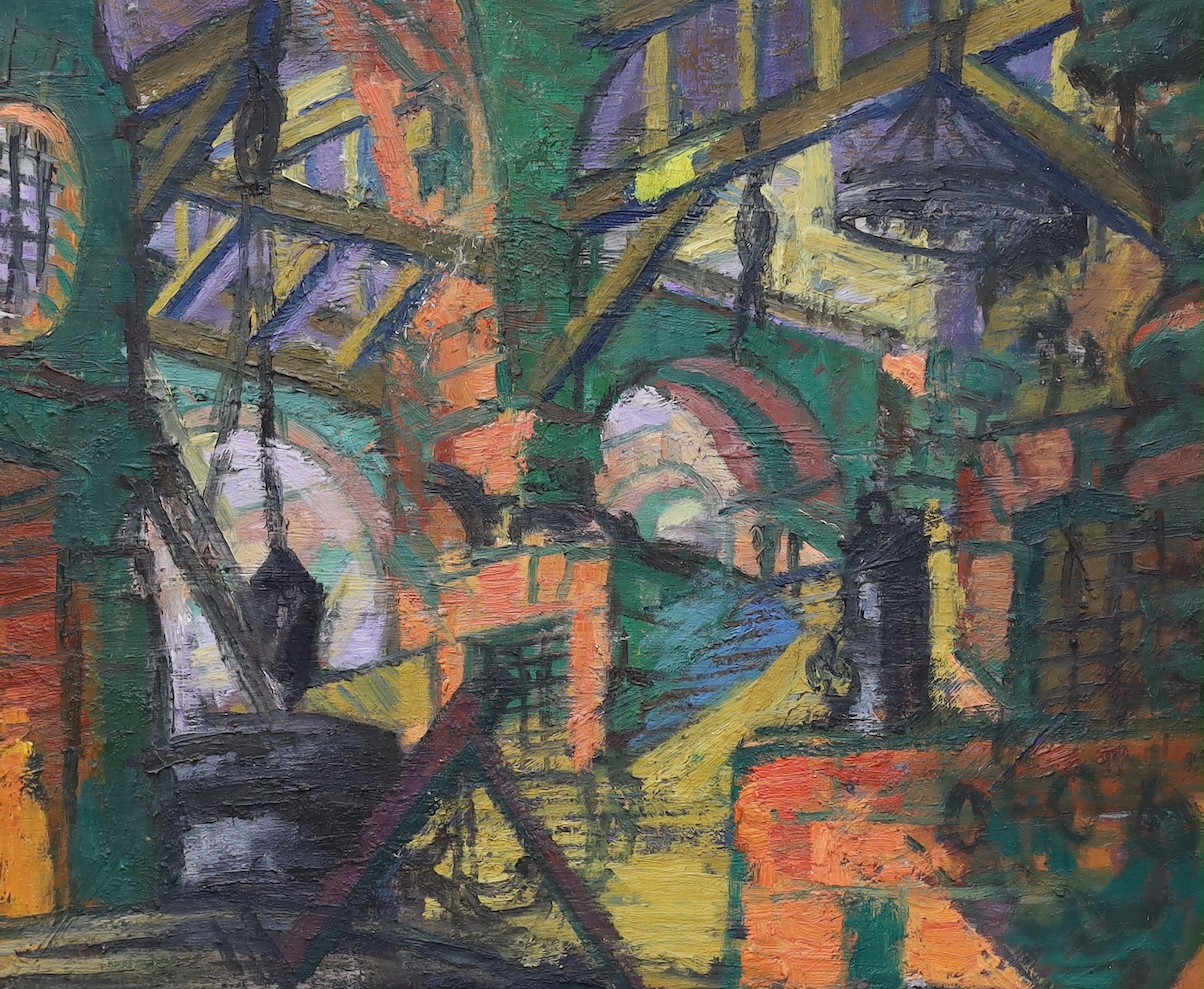 David Hepher (b.1935), oil on canvas, Study for Piranesi, Plate XII, Flowers East label verso, 37 x 45cm